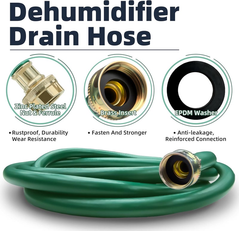 TT FLEX Burst-Proof Dehumidifier Drain Hose – 5 FT Green Rubber, 3/4" FHT, Heavy Duty, Flexible, Leak-Resistant for Efficient Water Drainage,CUPC and NSF-61 Certificated - Image 3